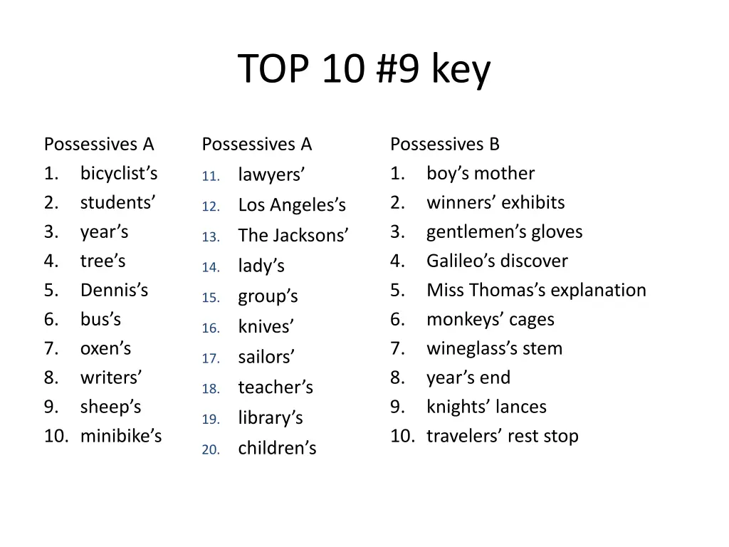 top 10 9 key