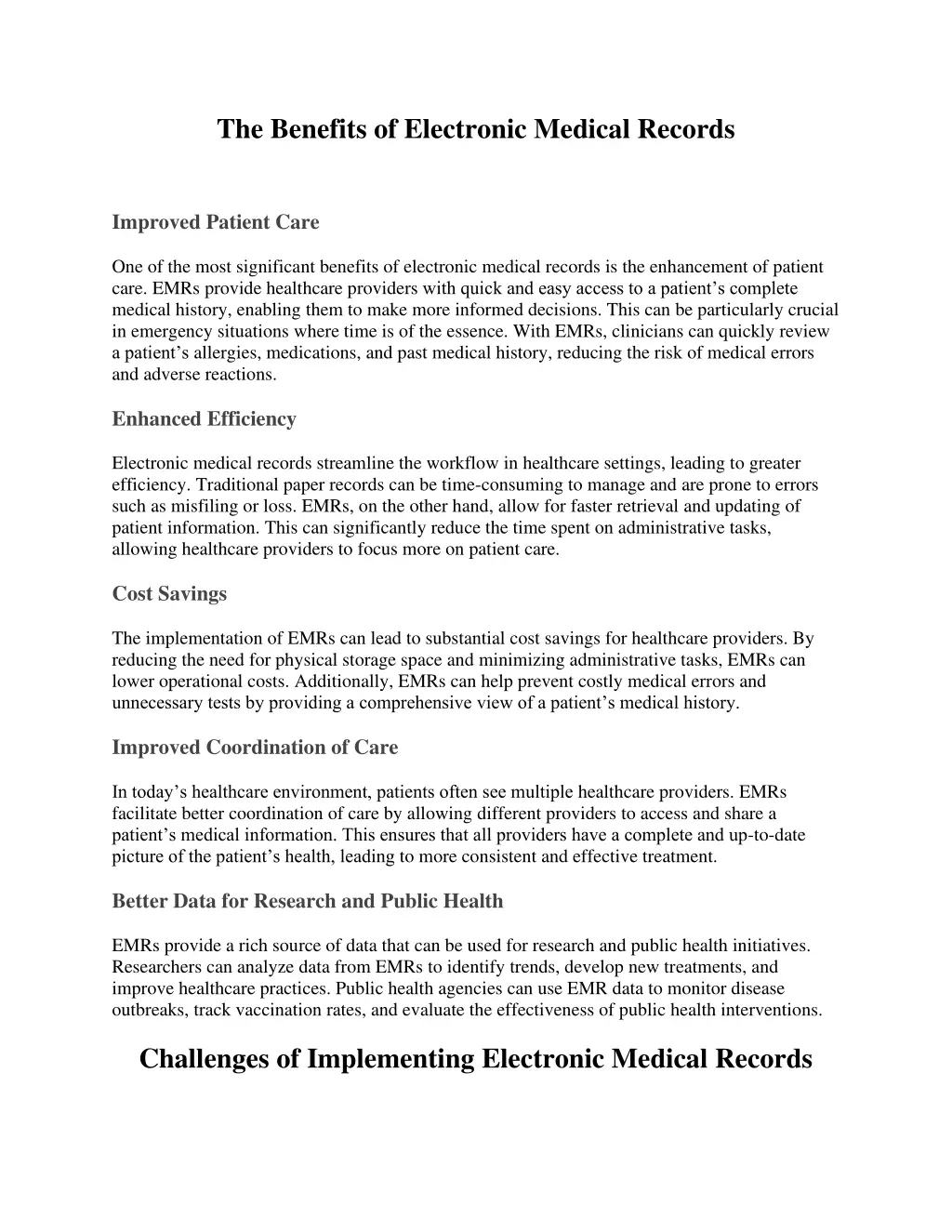 the benefits of electronic medical records