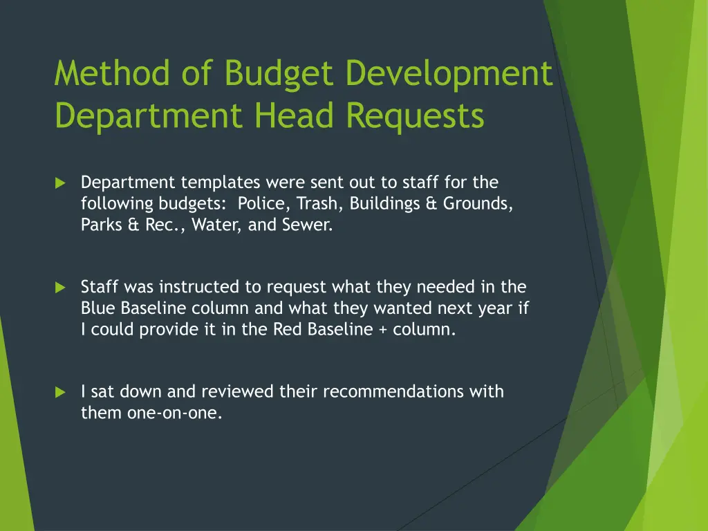 method of budget development department head