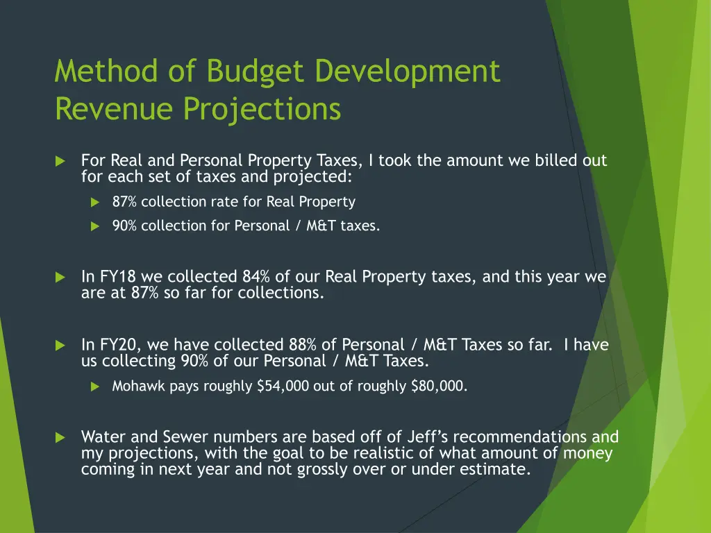 method of budget development revenue projections 1