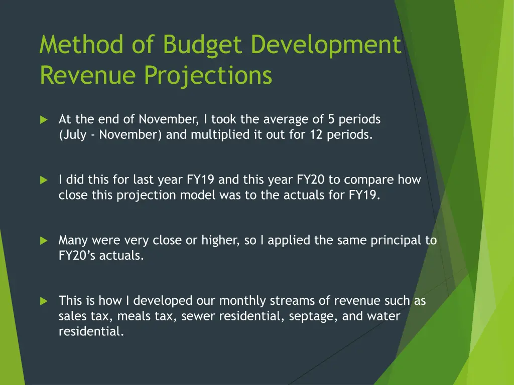 method of budget development revenue projections