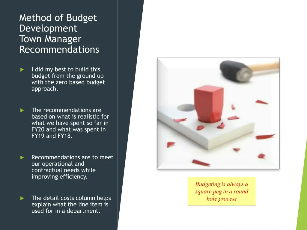 method of budget development town manager