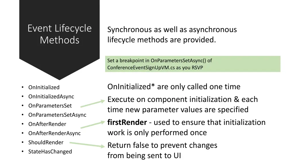 event lifecycle methods