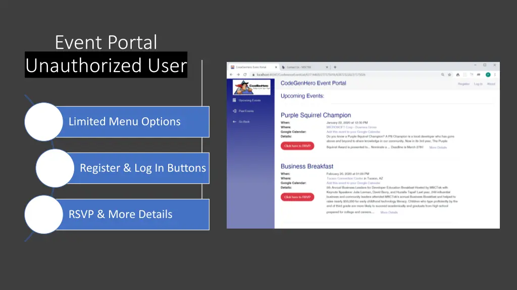 event portal unauthorized user