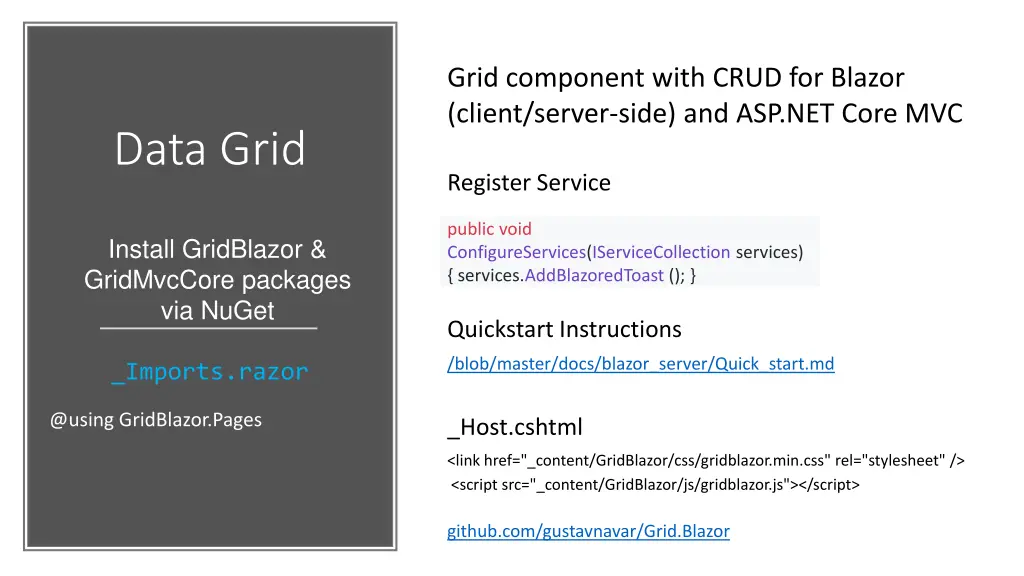 grid component with crud for blazor client server