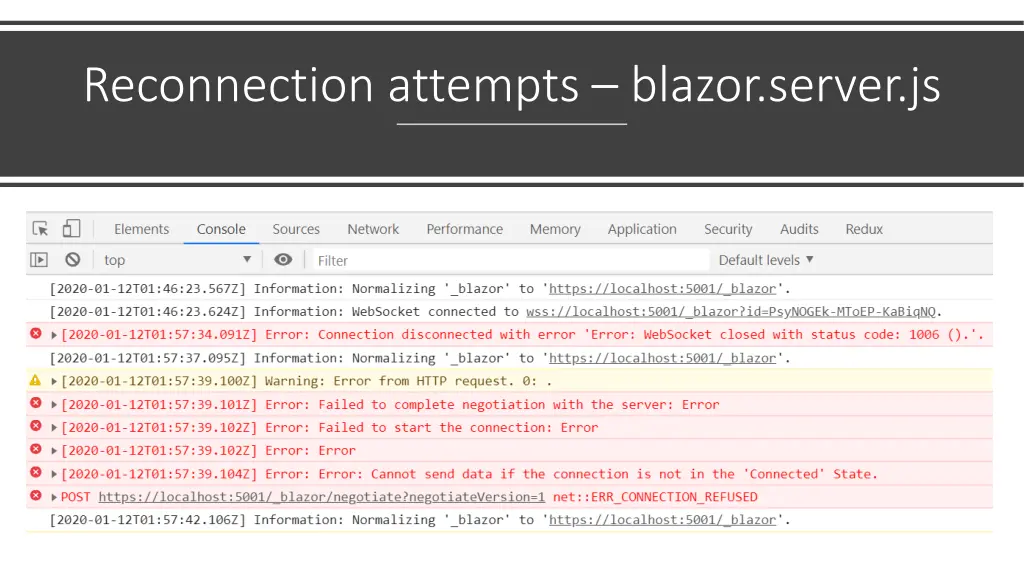 reconnection attempts blazor server js