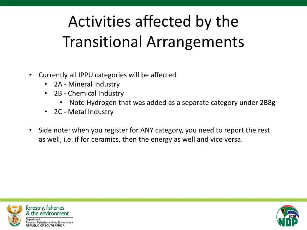 activities affected by the transitional