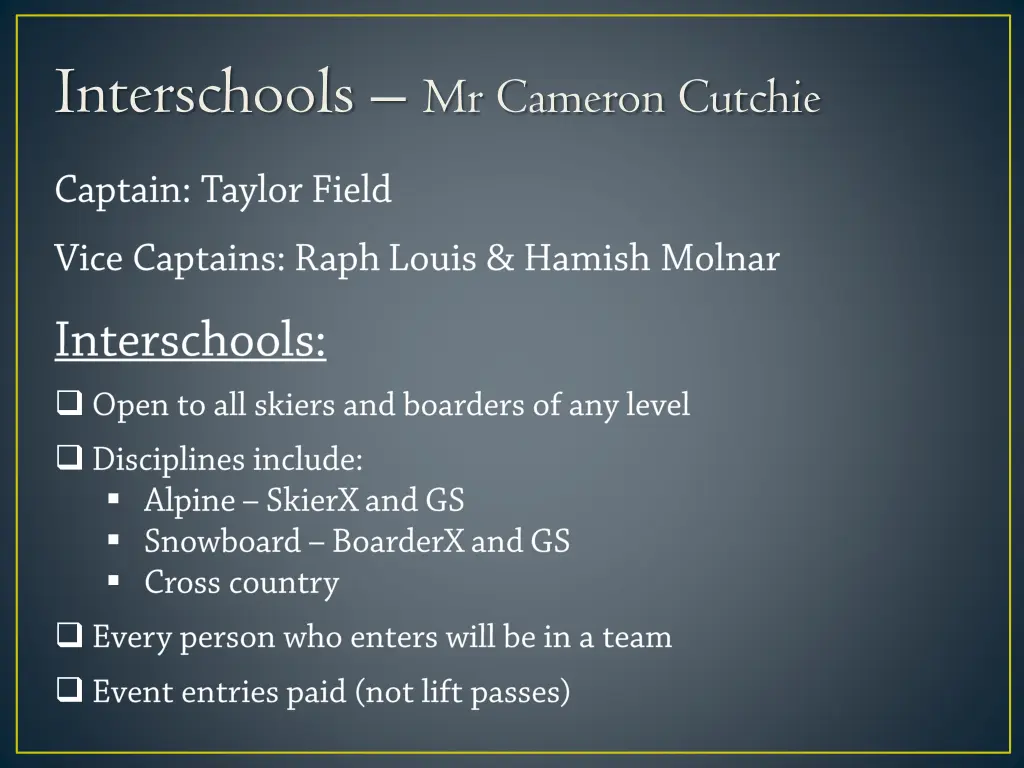 interschools mr cameron cutchie