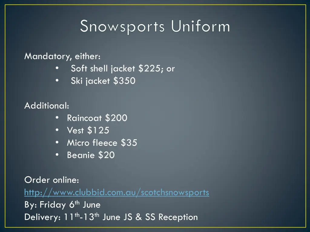 snowsports uniform