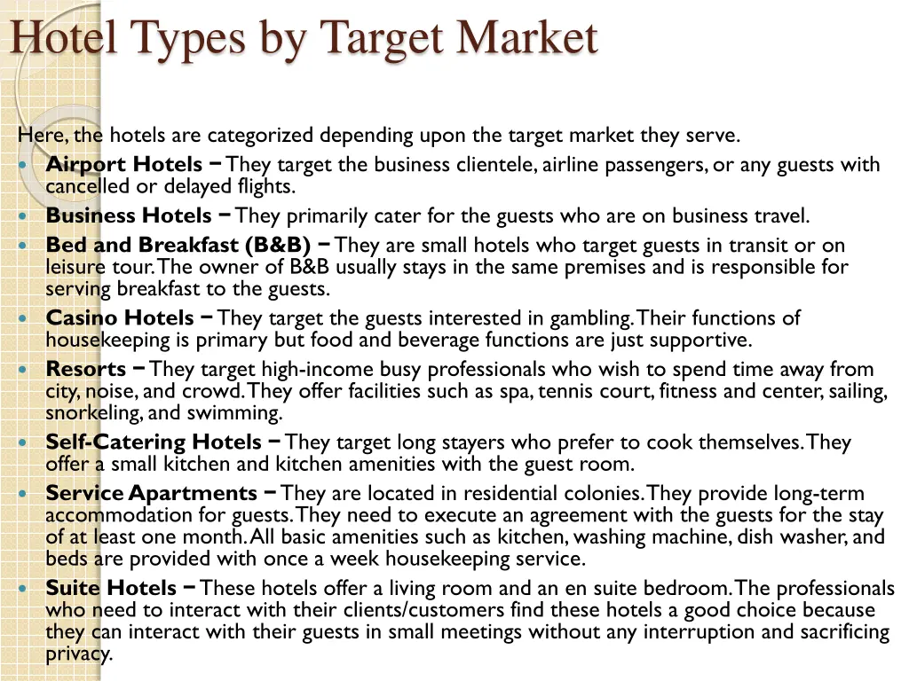 hotel types by target market