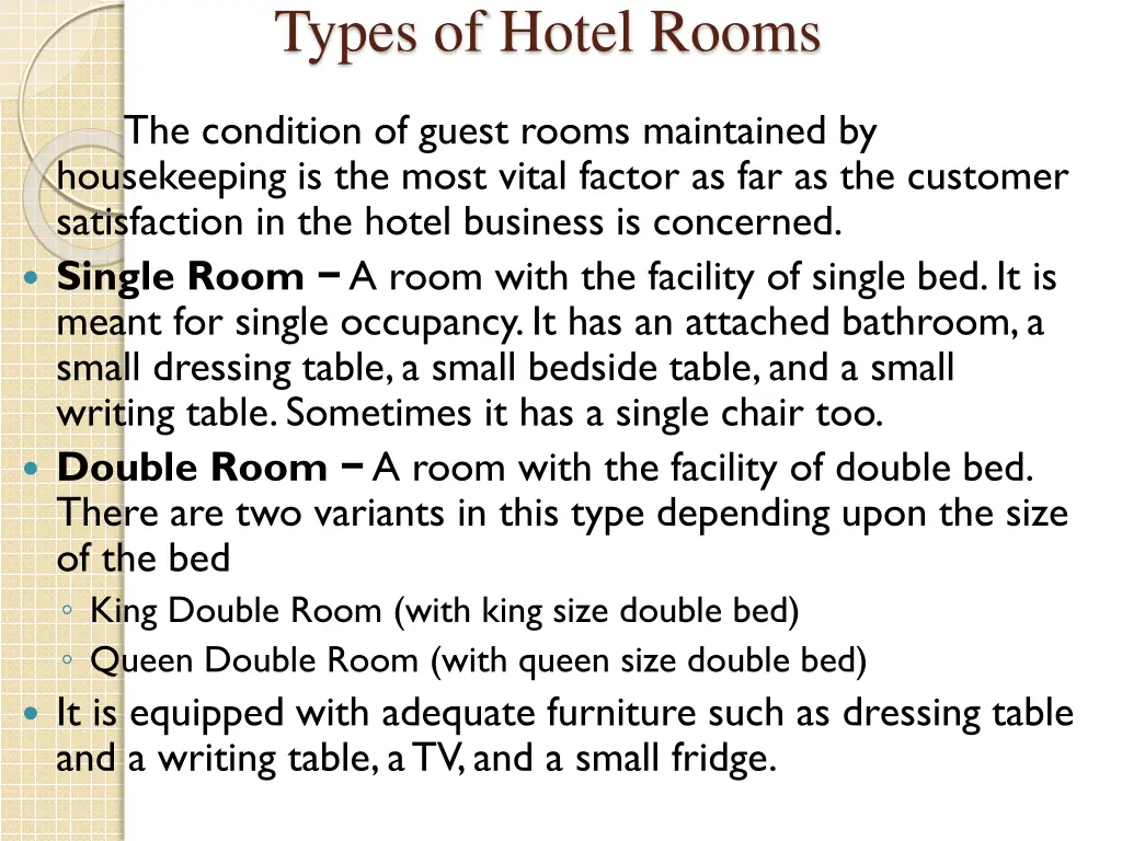 types of hotel rooms