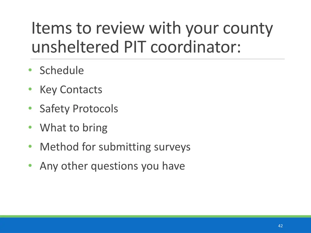 items to review with your county unsheltered