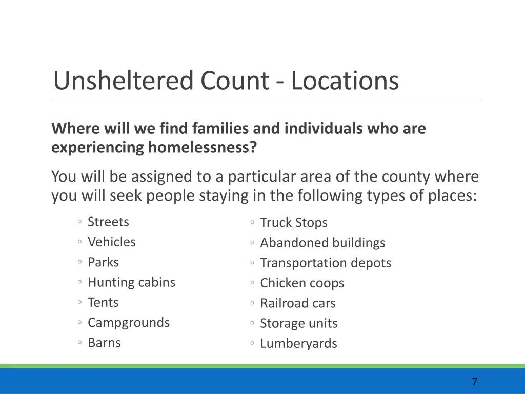 unsheltered count locations