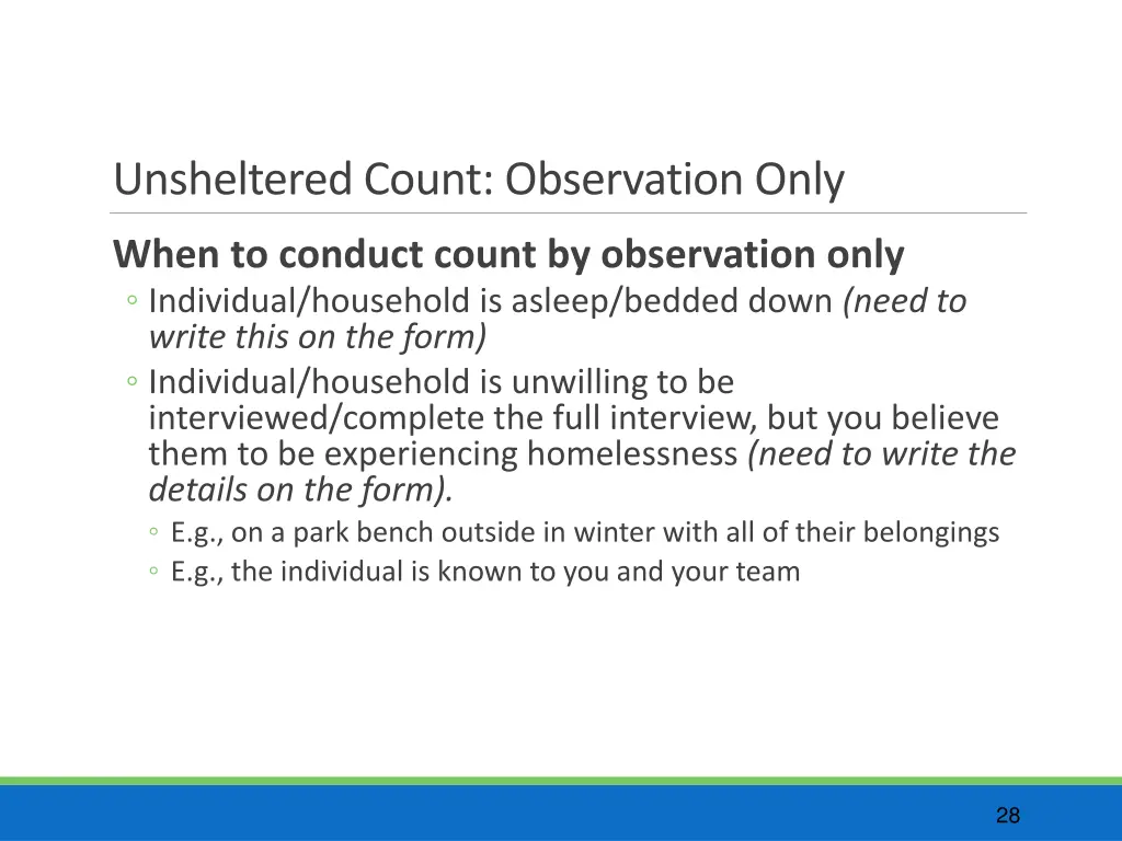 unsheltered count observation only 1