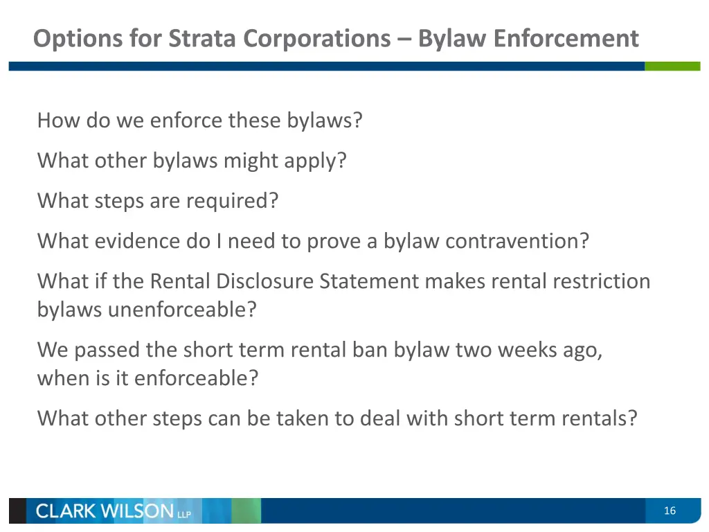 options for strata corporations bylaw enforcement