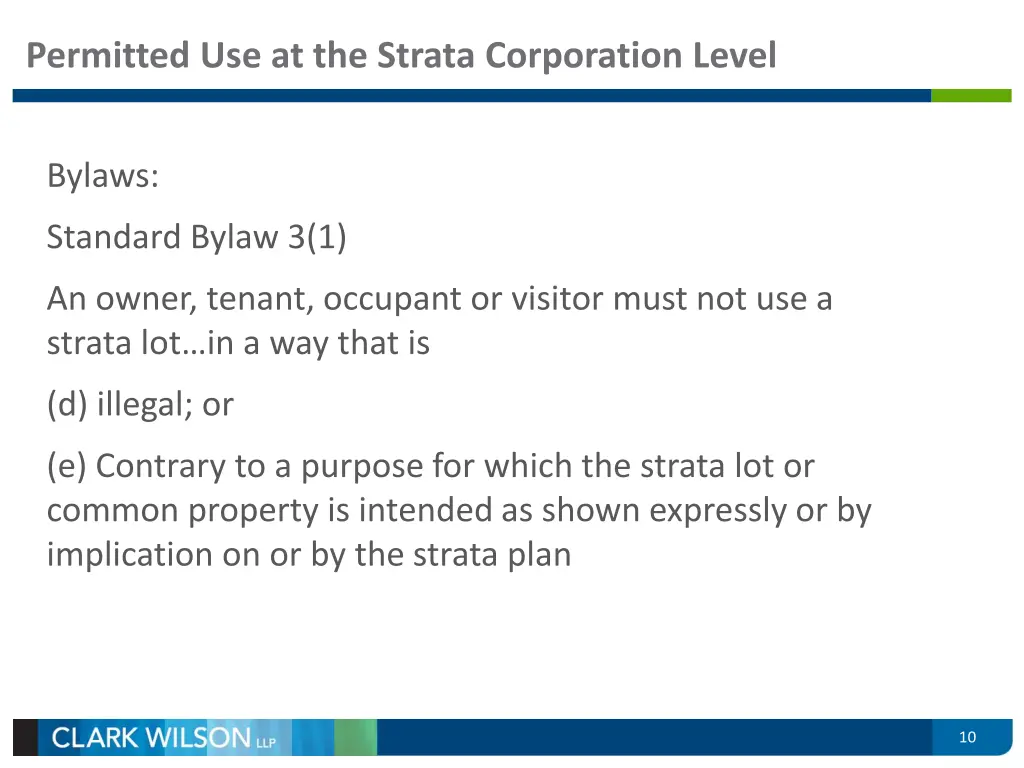 permitted use at the strata corporation level