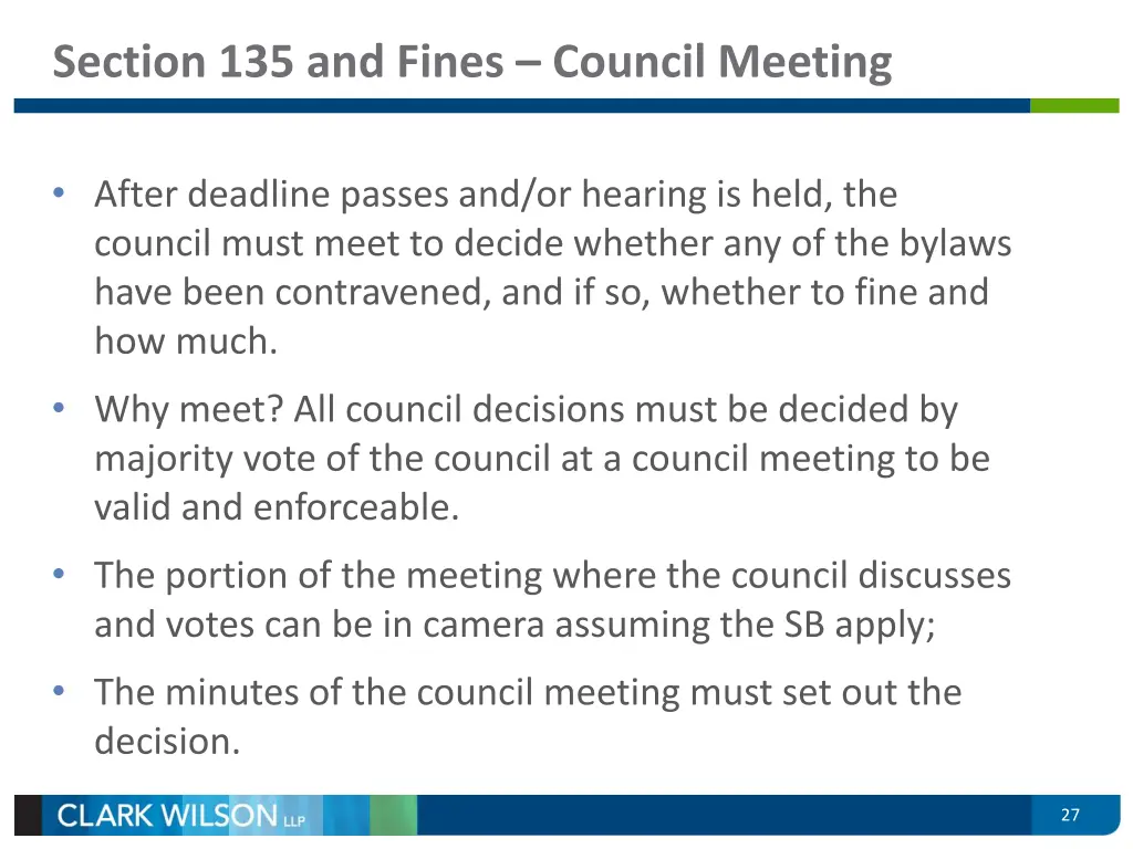 section 135 and fines council meeting