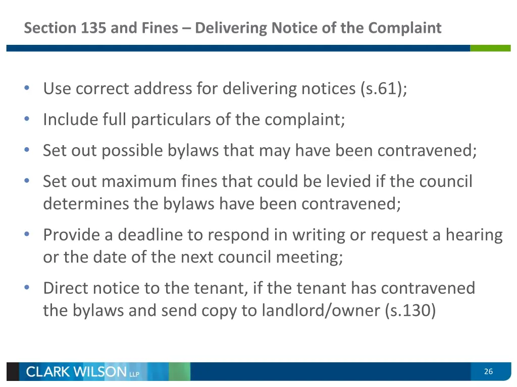 section 135 and fines delivering notice