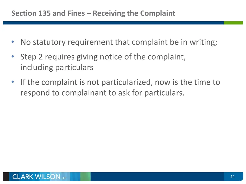 section 135 and fines receiving the complaint