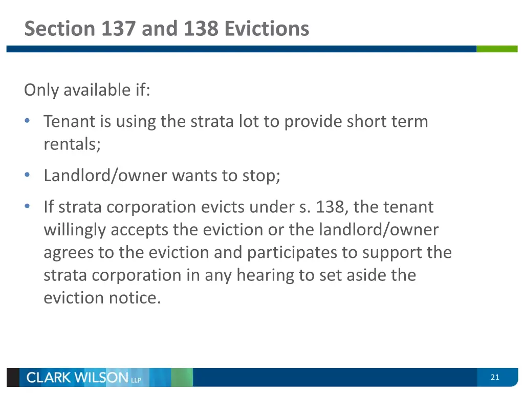 section 137 and 138 evictions