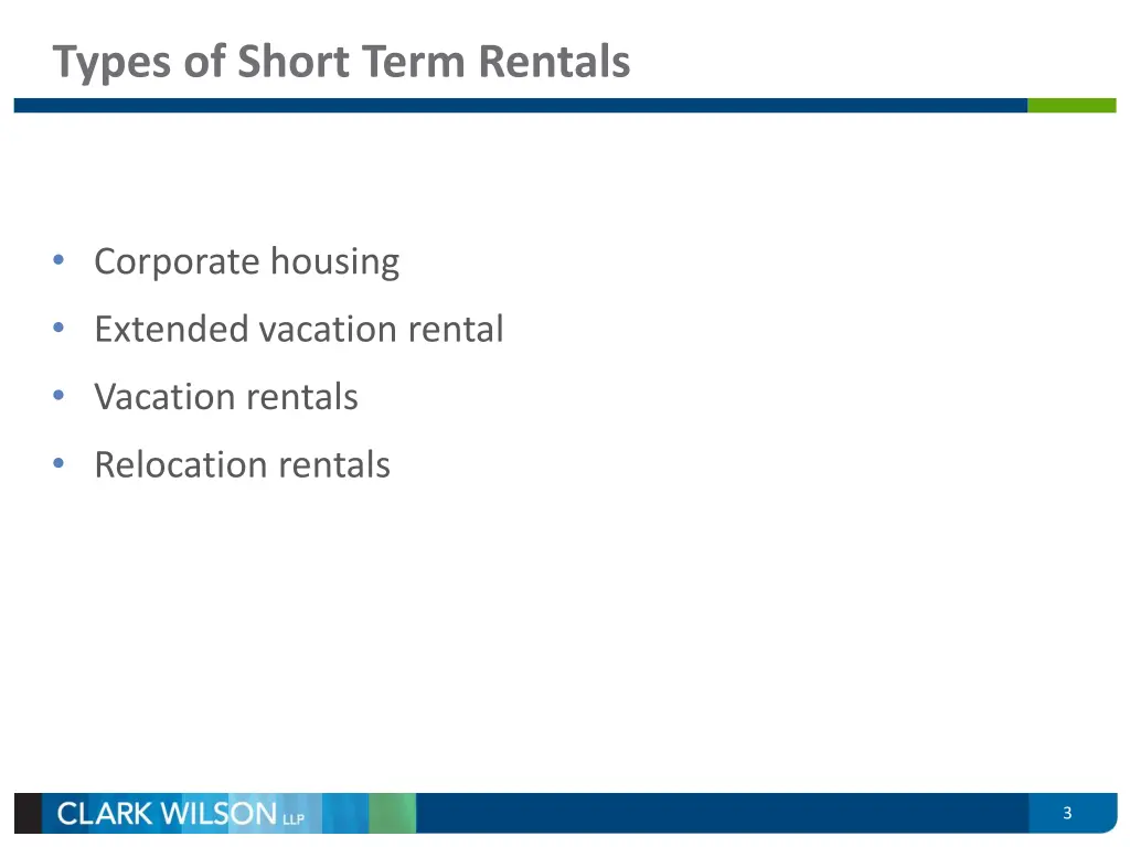 types of short term rentals