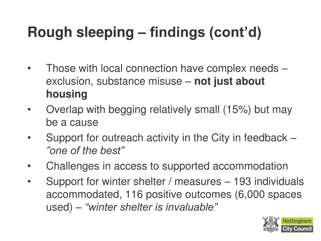 rough sleeping findings cont d