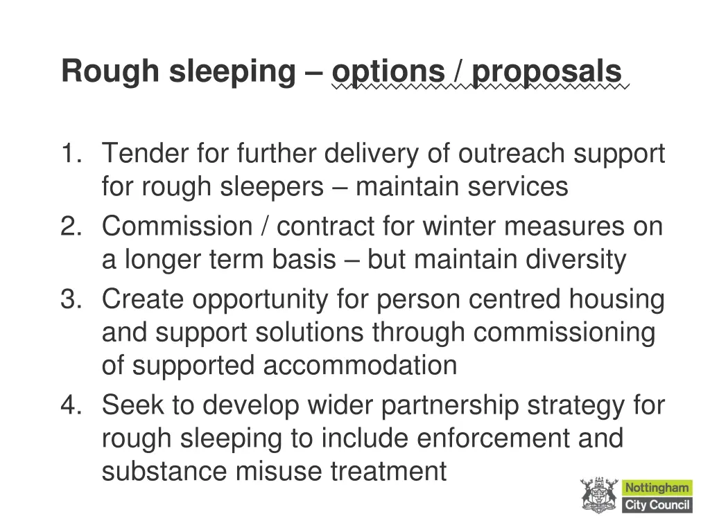 rough sleeping options proposals