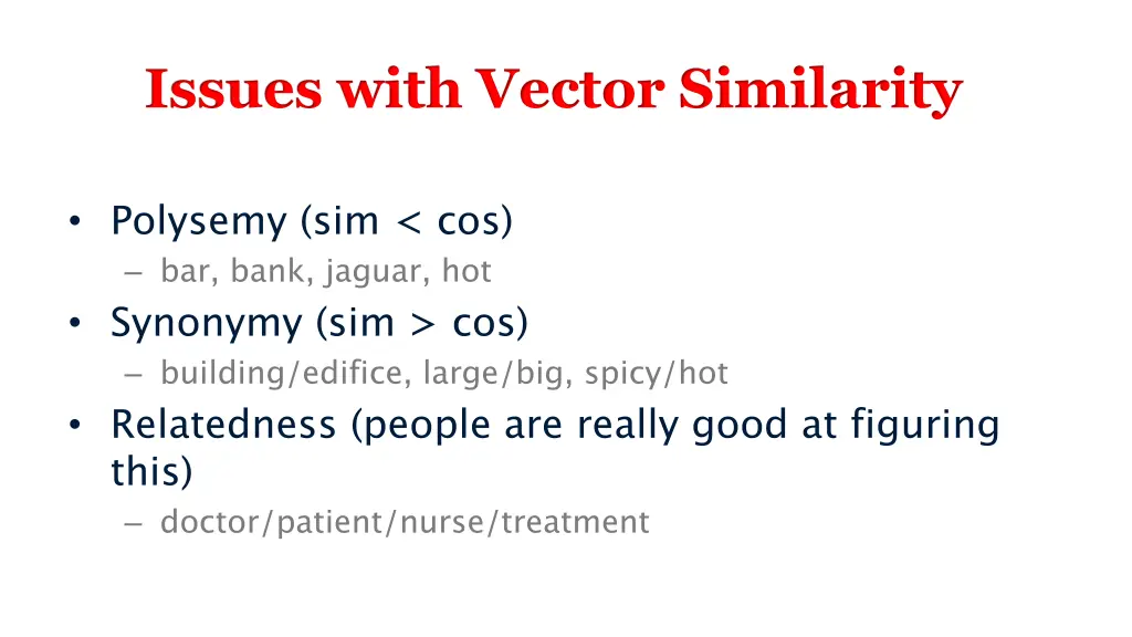 issues with vector similarity