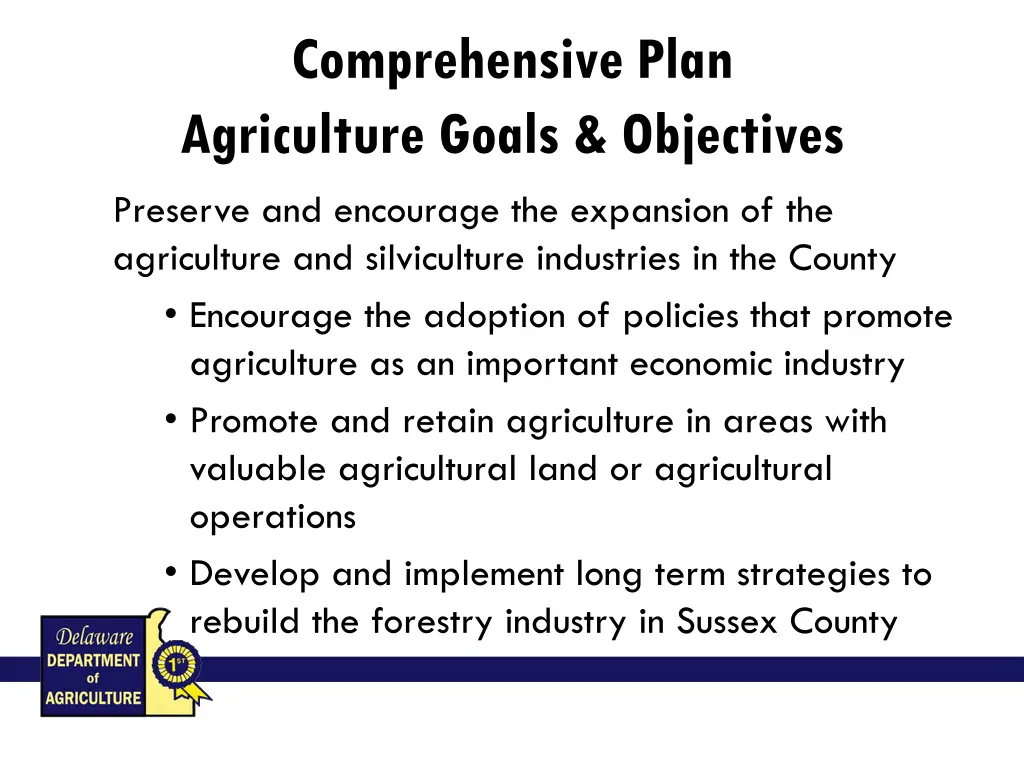 comprehensive plan agriculture goals objectives