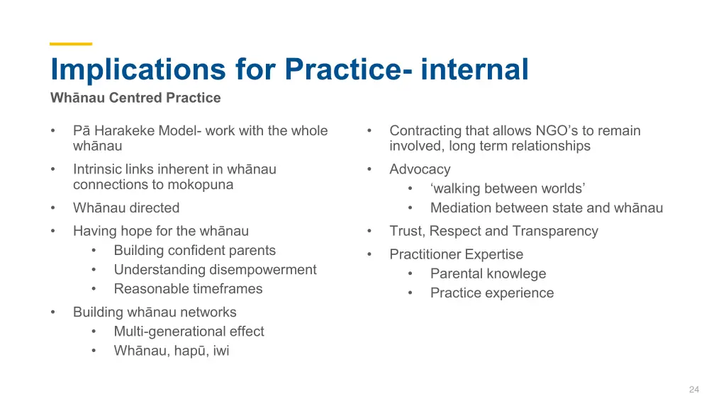 implications for practice internal wh nau centred