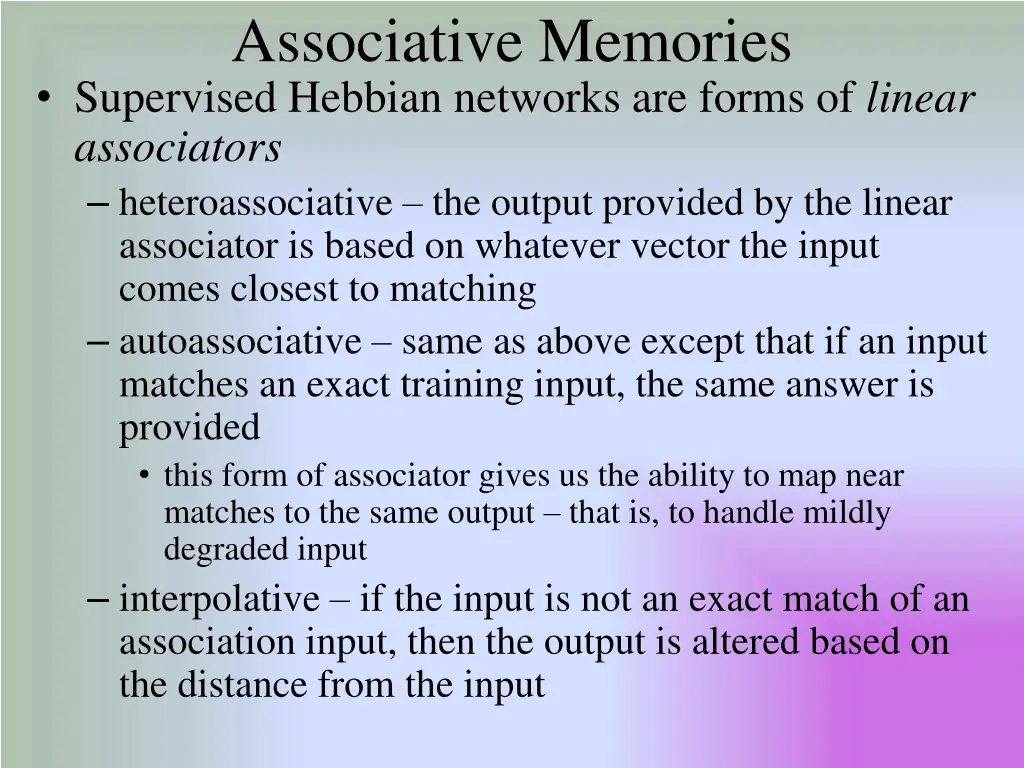 associative memories supervised hebbian networks