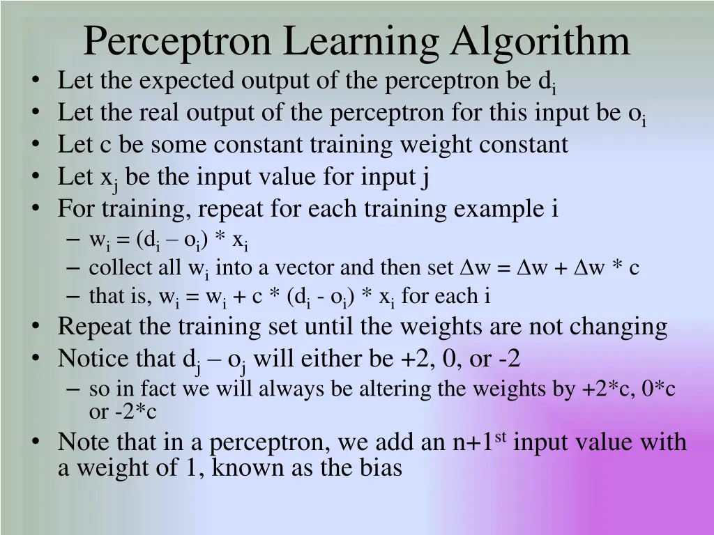 perceptron learning algorithm let the expected