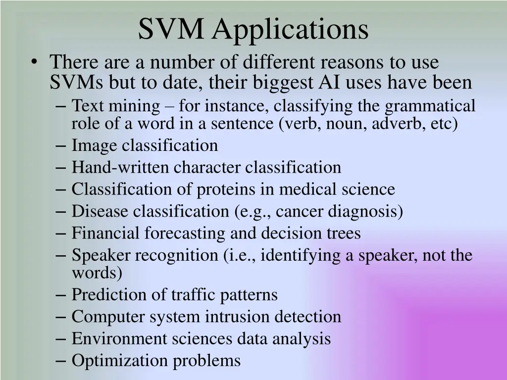 svm applications there are a number of different