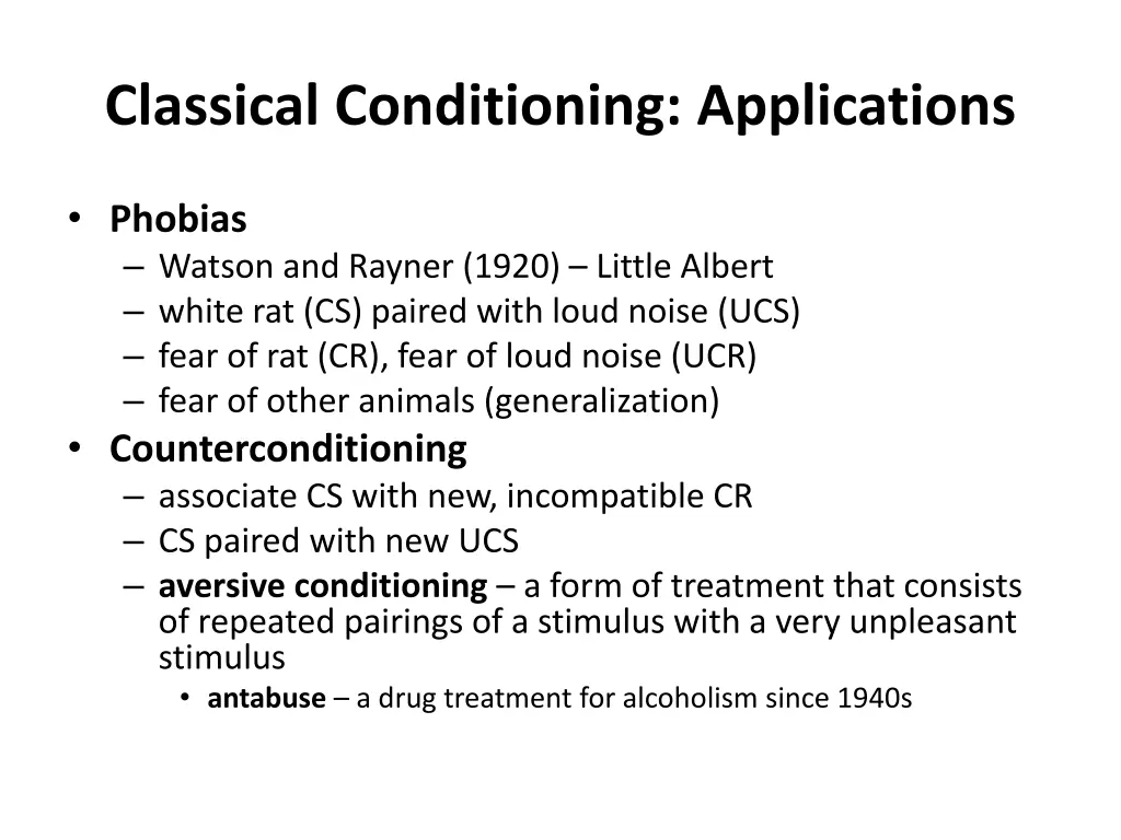 classical conditioning applications