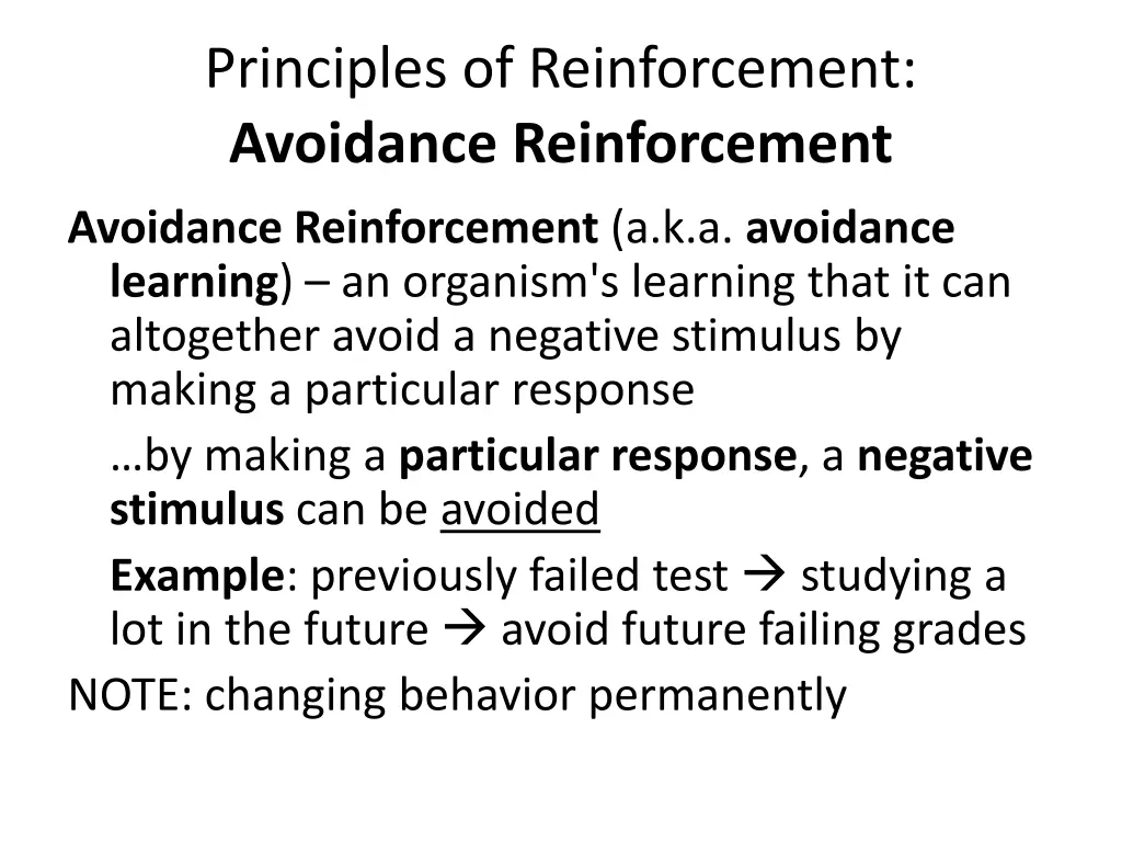 principles of reinforcement avoidance