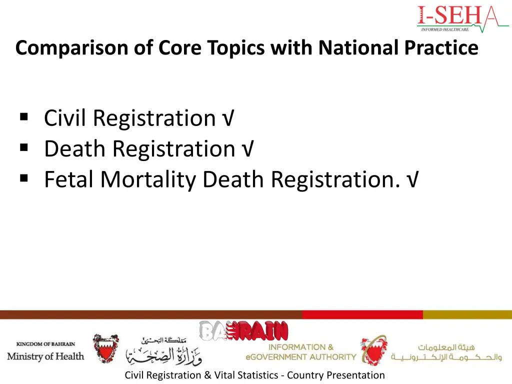 comparison of core topics with national practice