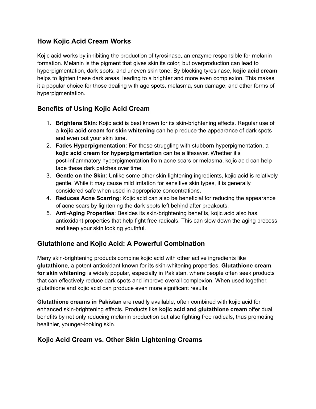 how kojic acid cream works