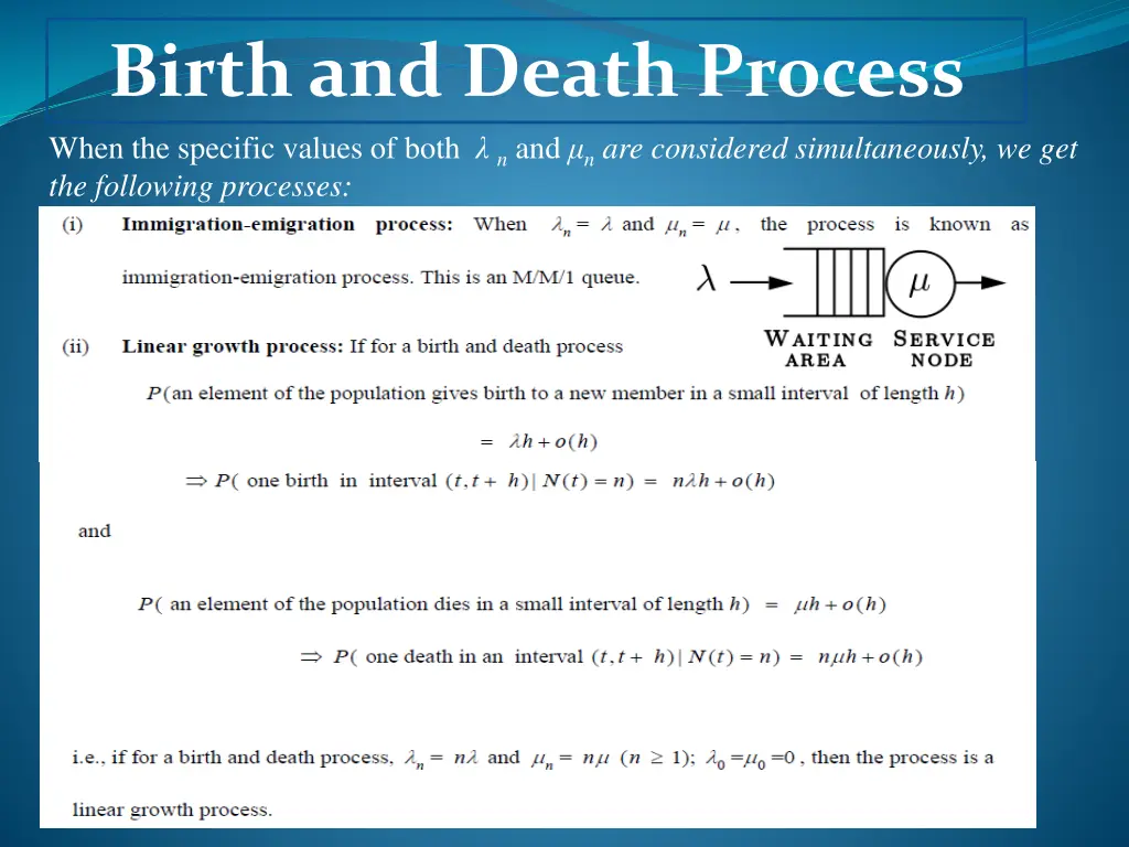 birth and death process when the specific values