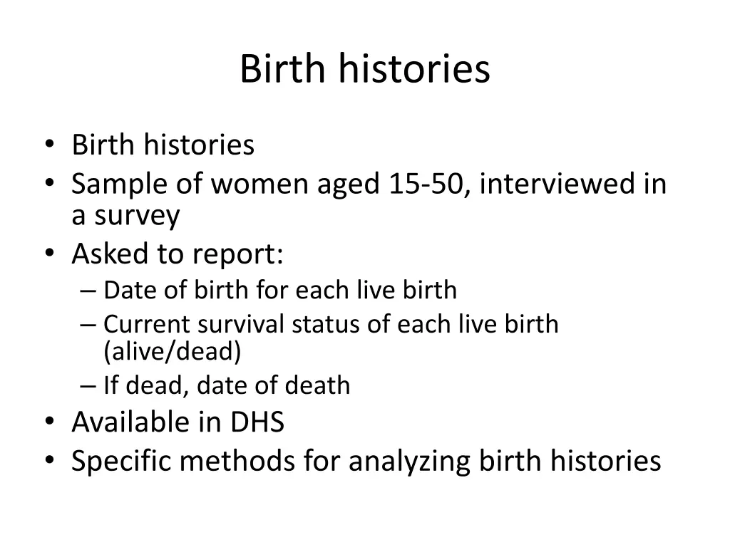 birth histories