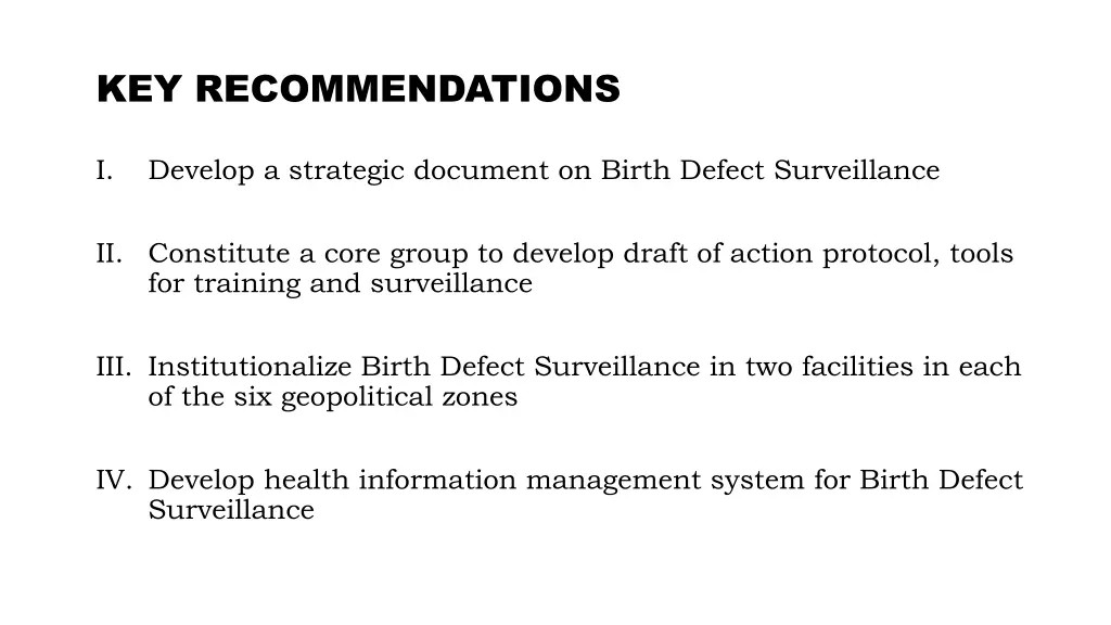 key recommendations