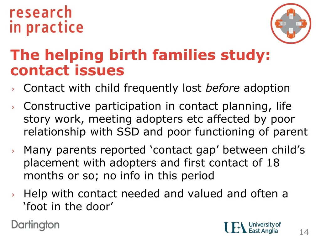 the helping birth families study contact issues