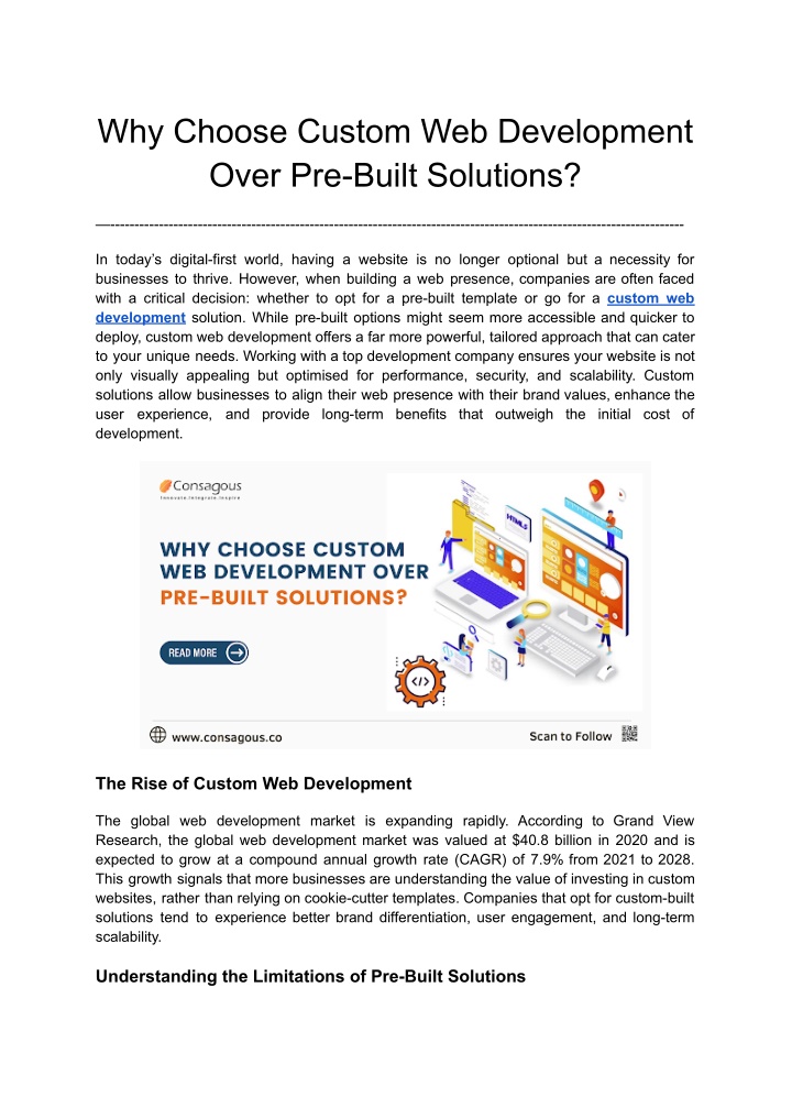 why choose custom web development over pre built