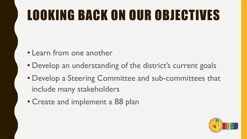 looking back on our objectives