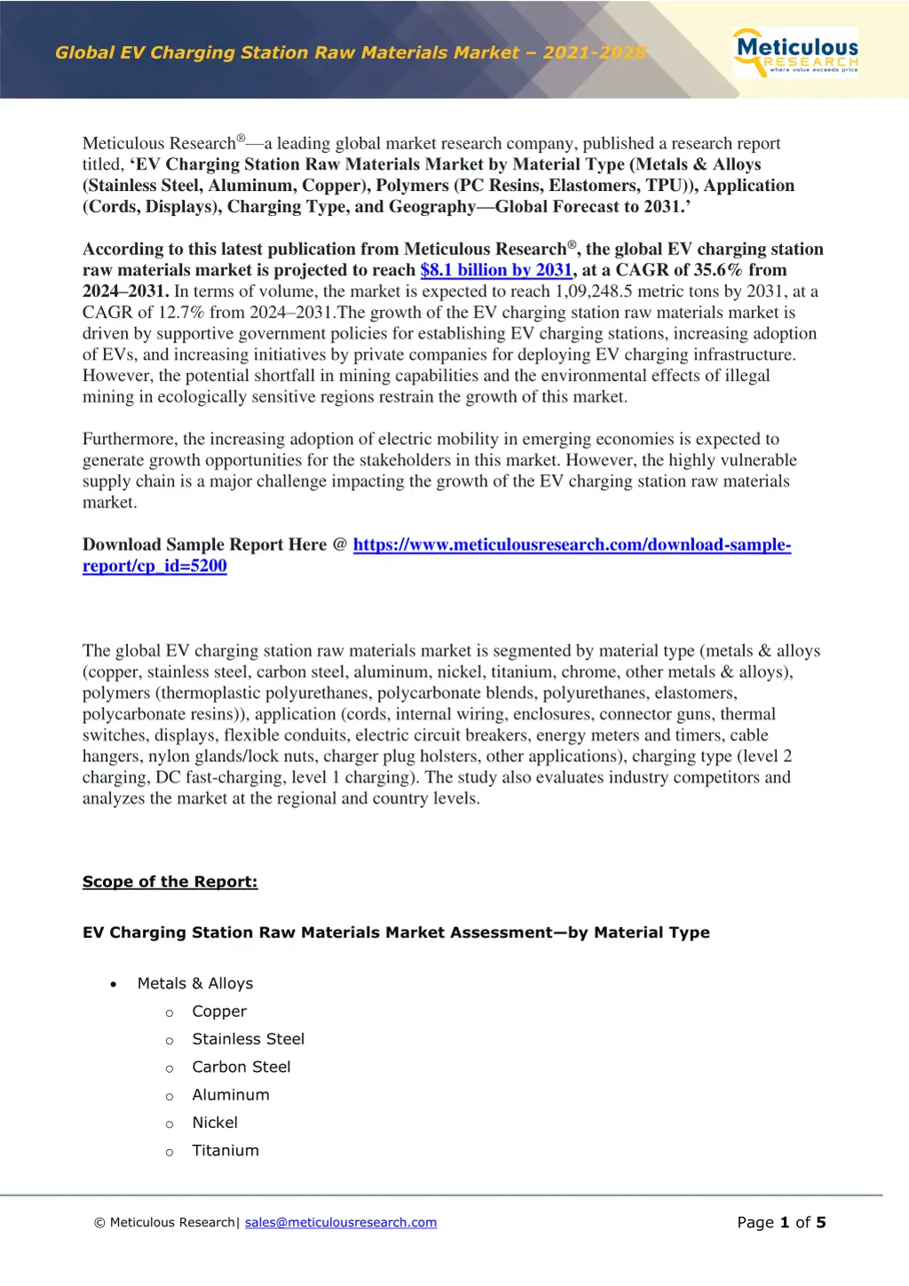 global ev charging station raw materials market