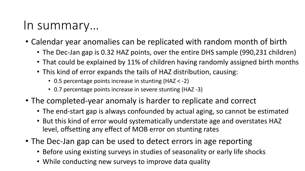 in summary calendar year anomalies