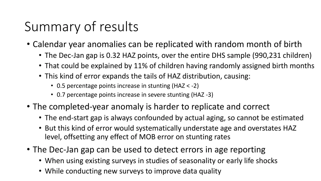 summary of results calendar year anomalies