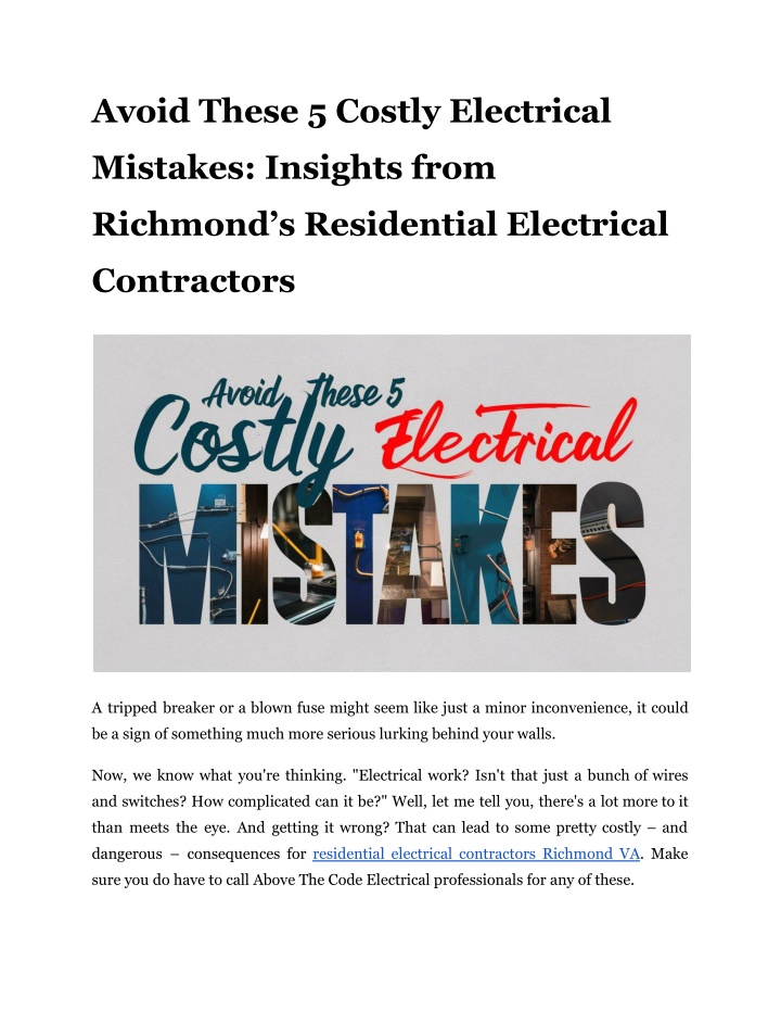 avoid these 5 costly electrical