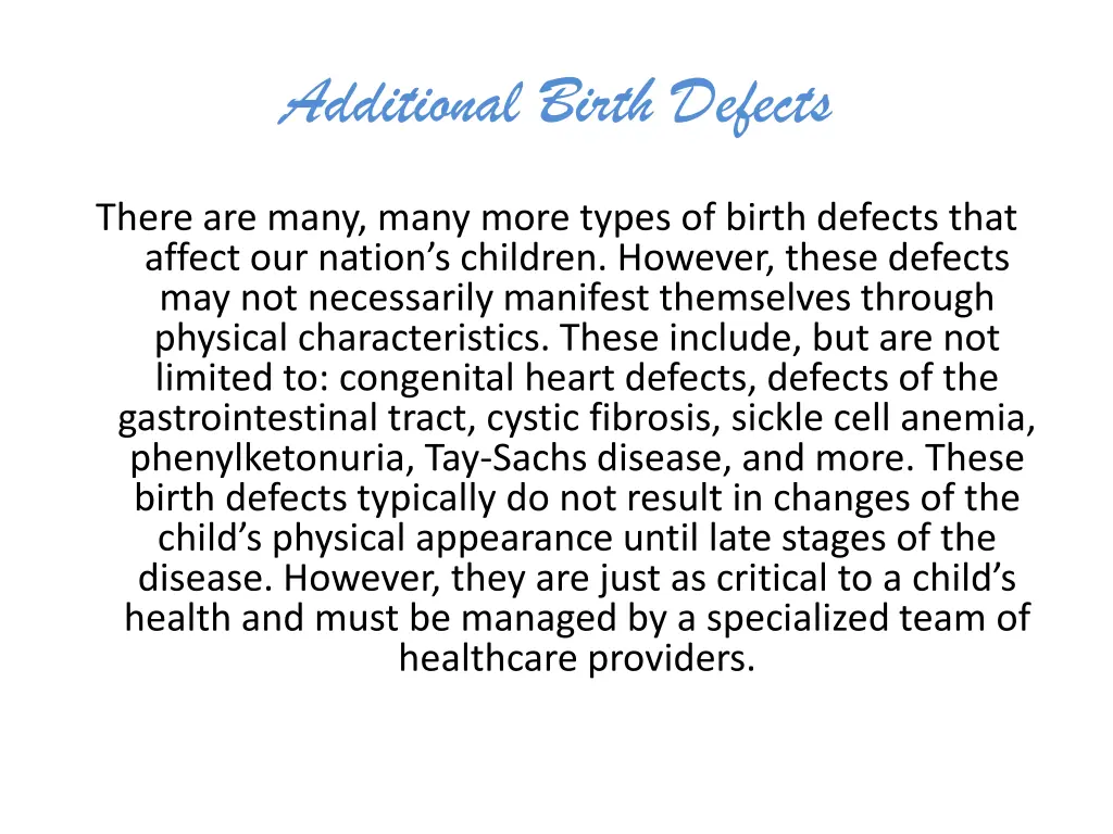 additional birth defects