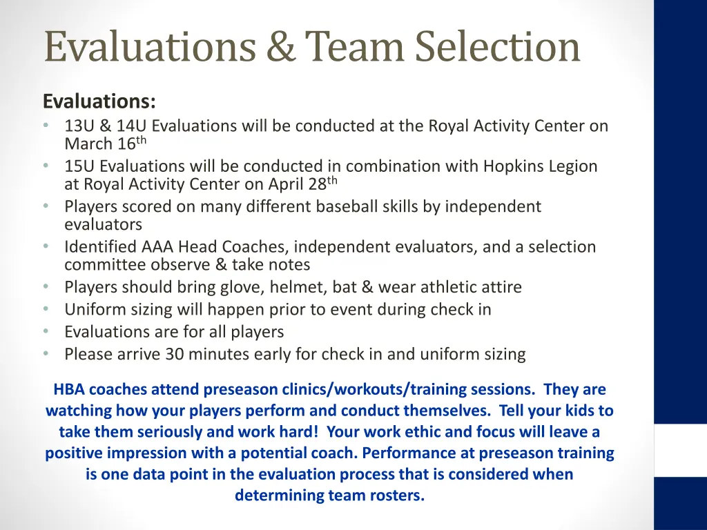 evaluations team selection