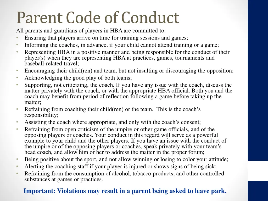 parent code of conduct